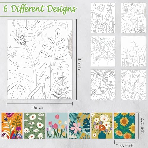 Dinifee 6 Pack Pre Drawn Canvas for Painting Pre Printed Canvas Kit 8 x 10 Inch Stretched Cotton Paint and Sip Set for Adults Couple Party Graduation Summer Date Night(Plants Flowers) - Image 3