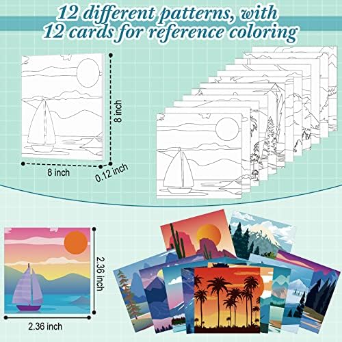 Sherr 12 Pcs Pre Drawn Canvas for Adults, Landscape, 8 x 8 Inch - Image 3