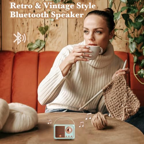 Retro Bluetooth Speaker, Wireless Mini Portable Speakers Support USB/TF Card/AUX, Vintage Decor, Retro Radio Bluetooth Speaker for Kitchen Desk Bedroom Office Outdoor, Gifts for Teens, Blue - Image 2