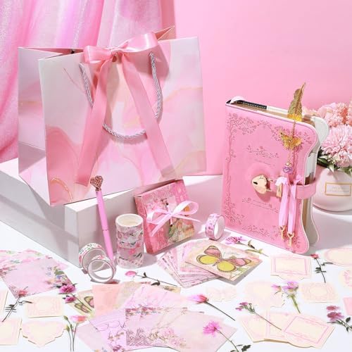 Janlaugh DIY Journal Diary with Lock Pack Scrapbook Kit, Pink, Classic - Image 2