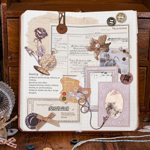 Mayplous 2 Packs Vintage Scrapbook Paper and Sticker Set – Sewing Theme Die-Cut Paperboard Retro Stickers with Cord, Bowknot & Button for Junk Journal, Scrapbooking, Handicrafts & Decoupage (Miller) - Image 5
