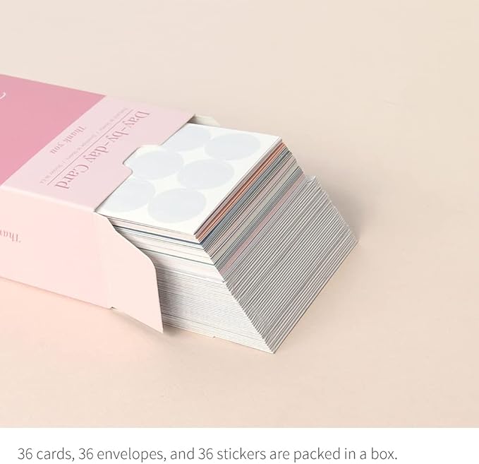 Monolike Day-by-day Card, Thank you - Mix 36 Mini Single cards, 36 envelopes, 36 stickers Package