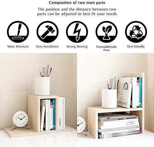Jerry & Maggie Desktop Organizer Office Storage Rack Adjustable Wood Display Shelf, White, 5 Units, 16"L x 15.8"H x 6.8"W - Image 6