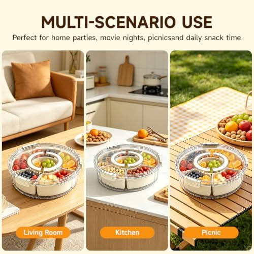 6-Compartment Snackle Box, Rotating Serving Tray with Lid & Handle - Image 6