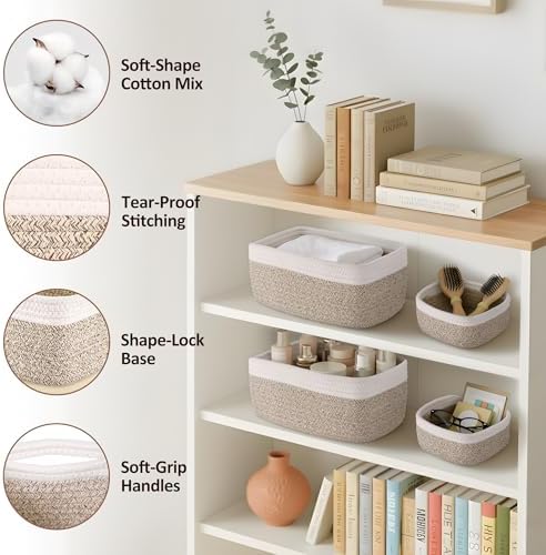 5-Pack Small Woven Rope Storage Baskets, 2 Sizes Organizer Bins - Image 3
