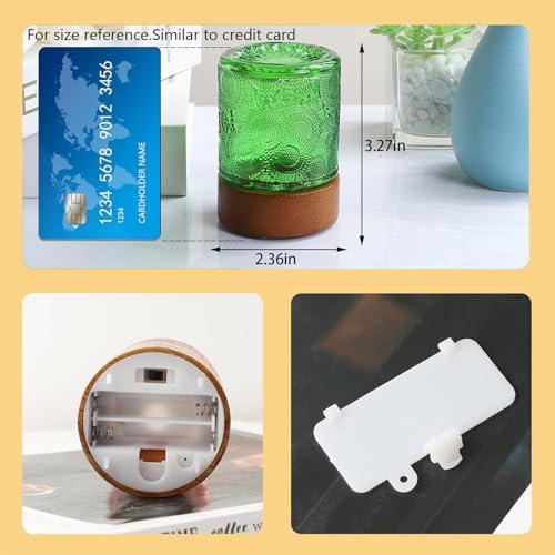 Mini Soft Warm Light Lamp Battery Operated Portable Night Light with Timer, Small Glass Vintage Dim Sleep Nightlights, Battery Powered Wireless Night Lights for Adults, Green, M2-1-5-1 - Image 2