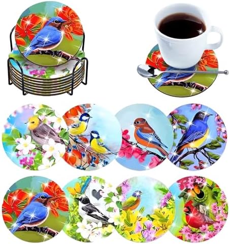 8 pcs Diamond Painting Coasters | Diamond Art Coasters | Birds Diamond Art Painting | Perfect Art Craft Gift for Birds Lover, Dad, Mom, Grandparents, Brother, Sister. by LGANHAPY
