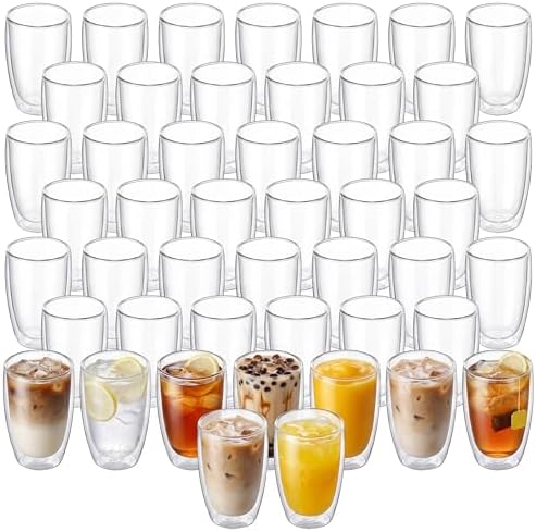 MESNEY 17 oz Double Wall Glass Coffee Mugs, Bulk Set of 48 by MESNEY