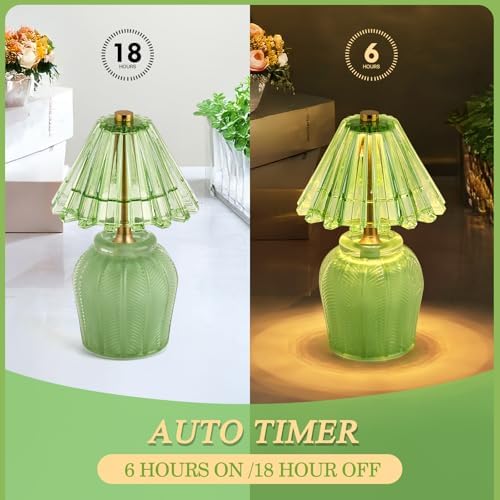 Small Battery Operated Lamp with Timer, Cream Green - Image 3