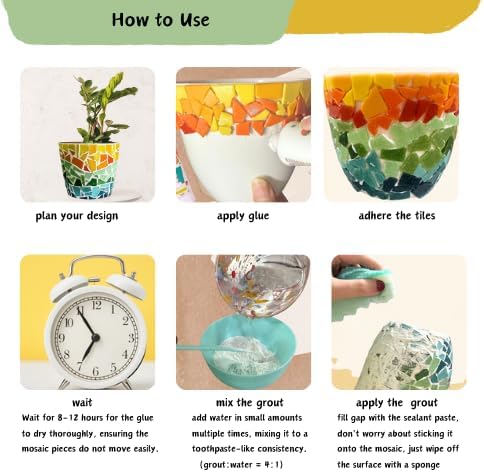 jiezaidada Adult DIY Mosaic Flower Pot Kit, Glass Tile Planter Craft with Step-by-Step Instructions, Handmade Home Décor Gift for Women & Men - Image 3