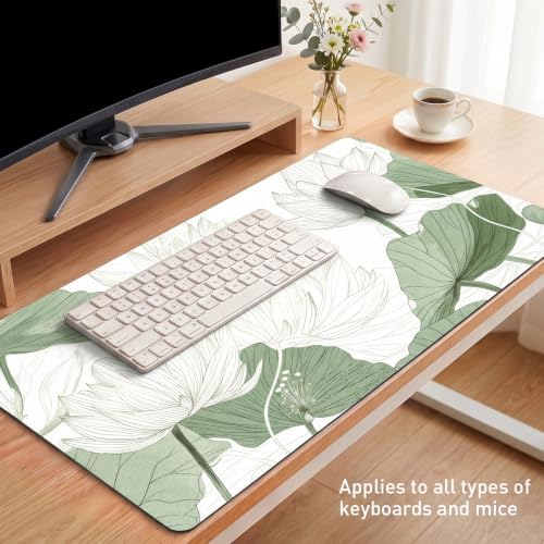 Sage Green Desk Mat, Botanical Lotus XXL Mouse Pad 35.4x15.7in - Image 6