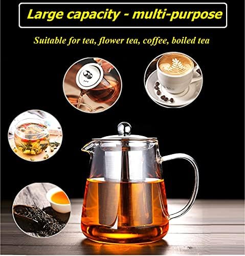 Mini Size Glass Teapot Tea Kettle-with Stainless Steel Removable Infuser for Blooming Tea & Loose Leaf Tea, Microwave & Stovetop Safe, 950ML/32oz (L-950) - Image 2