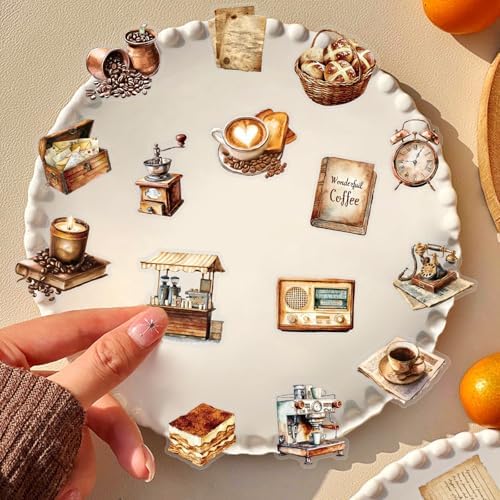 50 PCS Retro Coffee Stickers for Scrapbooking Journaling Junk Journal Scrapbook Supplies - Waterproof Transparent PET Aesthetic Decals for Resin Crafts Decorative Art Crafts (Retro-3) - Image 6