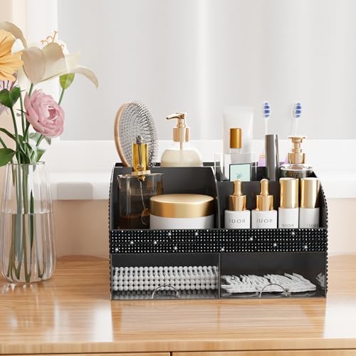 Bling Makeup Organizer with Drawers, Cosmetic Storage for Dresser Vanity and Bathroom Countertop, Beauty Holder for Lipstick Brush, Skincare Organizer for Vanity, Cosmetic Display Case Bling Black - Image 6