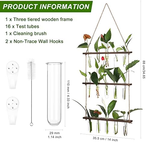 YIBOT Plant Propagation Stations with Wooden Stand 15 Glass Test Tubes Vase - Image 2