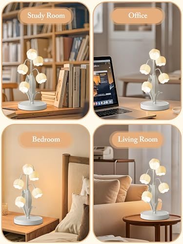 Flower Lamp for Home,5 Lily of The Valley Vintage Table Lamps (White) - Image 4