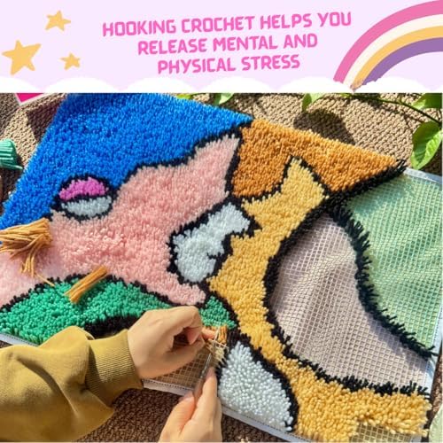 MeoobkCraft Cat Language of Love for Latch Hook Kits for Adults Beginners Abstract Art Pre-Printed Latch Hook Rug Kits Embroidery Cross-Stitch for Home Home Decoration 23.6 x 23.6in - Image 3
