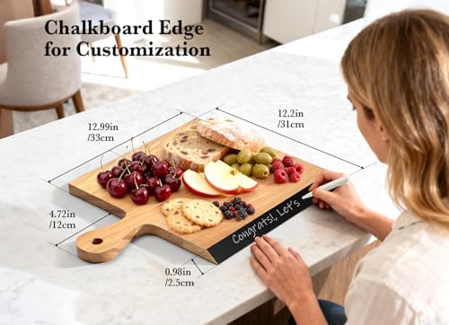 Acacia Wood Cutting Board with Handle, 2-in-1 Reversible Charcuterie Board & Chopping Board, Large 17"x13" Chalkboard Edge Serving Board for Meat & Cheese, Fruit and Nuts, Christmas Gift - Image 4