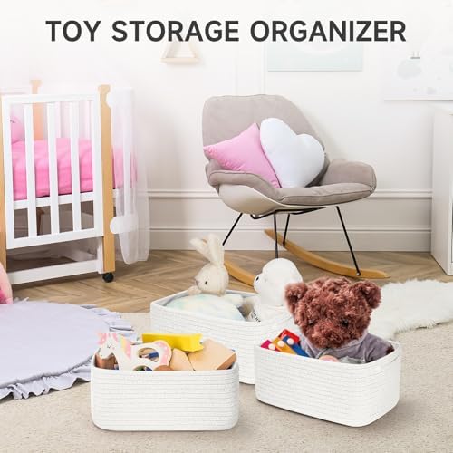 3 Pack Small Storage Baskets for Organizing, 11.8×7.8×5.1", White - Image 6