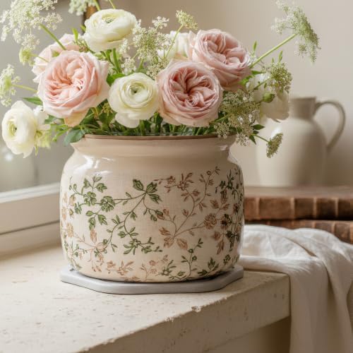 Country Cottage Ceramic Plant Pots with Decorative Tray, Plant Lover Gifts - Image 2