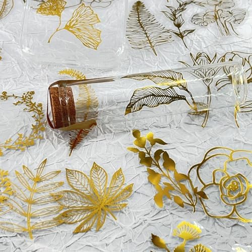 50PCS Boughs and Flowers Stickers Aesthetic PET Stickers Gold Stamp Decal Waterproof Decorative Decals for Scrapbook DIY Crafts Album Bullet Journal Planner Water Bottles Laptop Phone (Gold Stamp-C) - Image 6
