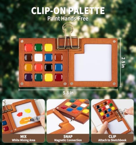 12-Color Travel Watercolor Set with Clip-On Wood Palette - Image 5