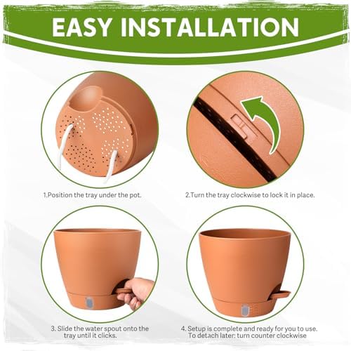 Self Watering Pots for Indoor Plants (5/5.5/6/6.5/8 Inch), Terra Cotta Planters with Water Level Indicator & Drainage,Wicking Pots for Monstera, Herbs & Snake Plant (Terra Cotta, 5/5.5/6/6.5/8 Inch) - Image 3
