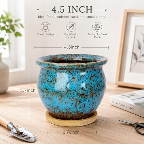 Plant Pots, 4.5 Inch Ceramic Pots for Plant with Drainage, Succulent Pots - Image 2