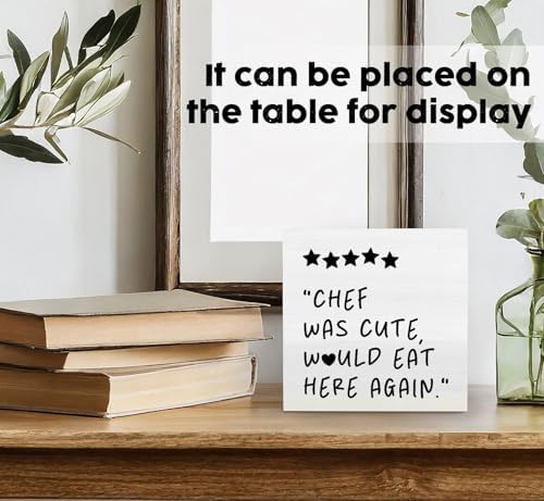 Black White Kitchen Decor Sign, Chef Was Cute Would Eat Here Again Signs Black, Cute Preppy Kitchen Wood Sign Home Decor For Girly Dining Room Restaurant - Image 3