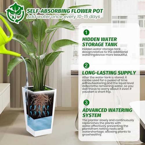 Garvee 16" Tall Planters Set of 2, Outdoor＆Indoor Planter Pots, White - Image 7