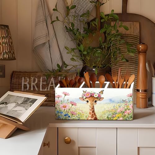 Giraffe Pen Pencil Holder for Desk Accessories, Giraffe Gifts for Women & Kids, Rustic Butterfly Flower Wild Animal Wooden Box Sign Decorations for Kids Room Home Office Desk Tabletop - Image 6