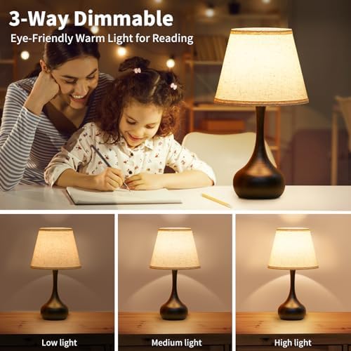 ONEWISH Touch Bedside Lamp, Farmhouse 3-Way Dimmable Table Lamps for Nightstand with Fabric Shade, 17.32'' Desk Lamp for Reading, Bedroom, Livingroom, Office - Image 2