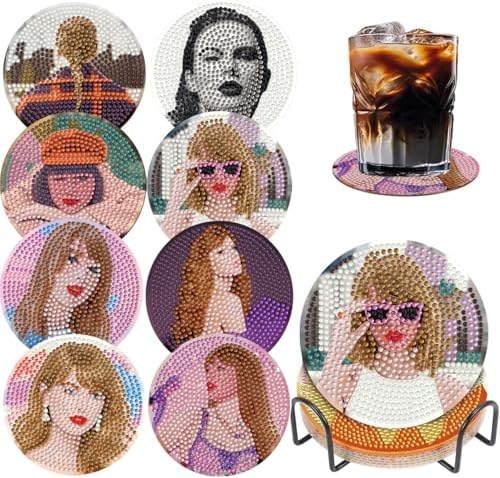 GQYCZZ 8 Pcs Fashion Diamond Art Coaster Set with Diamond Painting Coaster Set and Stand. Suitable for Adults Kids and Beginners. Diamond Art Craft Supplies,Ideal Gift for Adults 4X4IN by CraftyTime