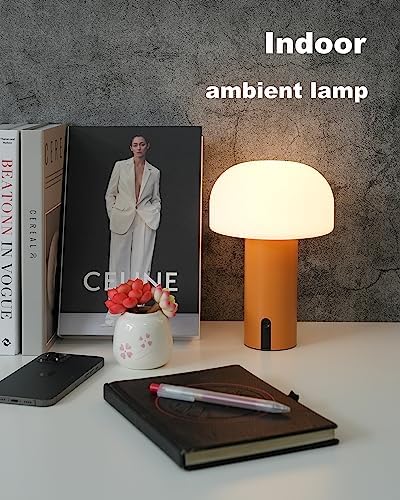 WEILAILUX Small Cordless Mushroom Table Lamp, Waterproof Shower Lamp Orange - Image 5
