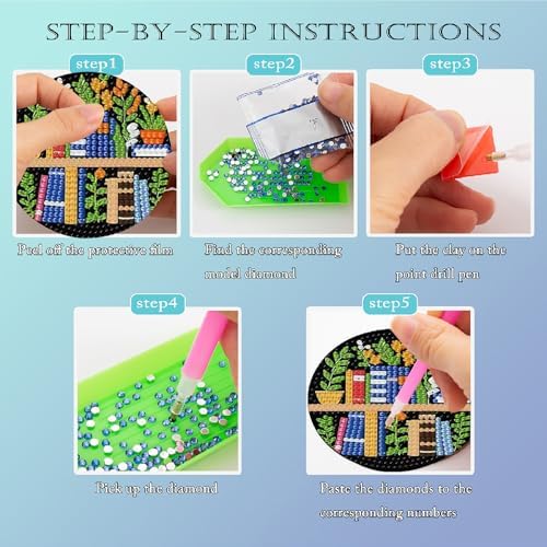 Clendo 8 Pcs 5D Book Diamond Art Coasters Kits with Holder, Diamond Painting Coasters Set for Adults, Small Mini Diamond Dots Kit for Beginners DIY Art Craft Home Decor - Image 5