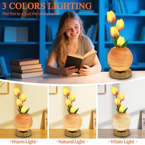Tulip Table Lamp, Rechargeable Cordless Touch Dimming Artificial Tulip Flower Desk Lamp, LED Flower Bedside Night Light Romantic Gifts for Girl Women Mom (Orange) - Image 4