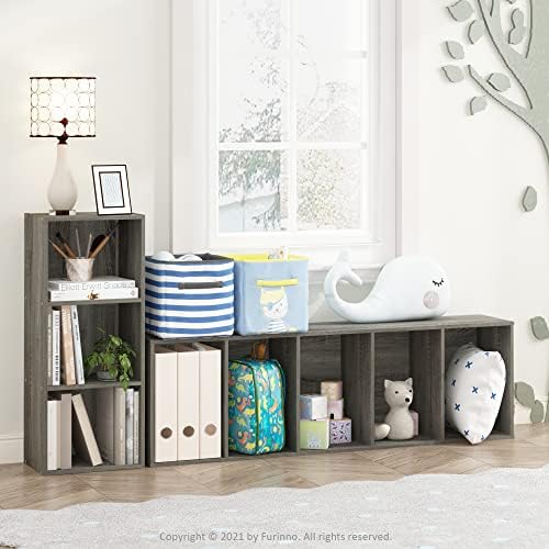 Furinno LUDER Book Shelf, 5-Tier Bookshelf, Bookcase with Open Shelves, 9.4 x 15.8 x 52, Easy Assembly, for Living Room, Bedroom, Home Office, French Oak - Image 2
