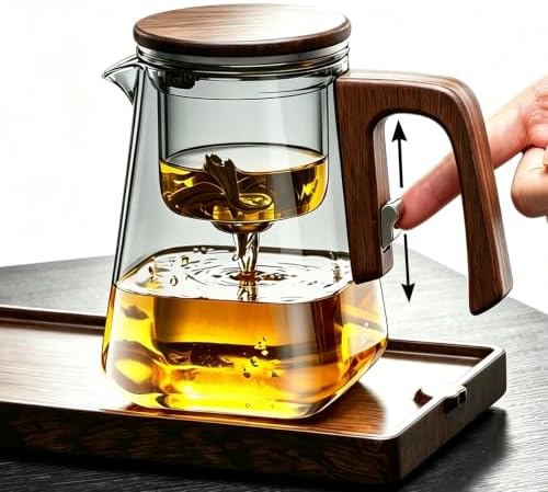 Magnetic Glass Teapot with Infuser, 25oz Borosilicate Tea Pot with Walnut Handle for Loose Leaf Tea, Office Home, Tea Lovers Gift by Aimery