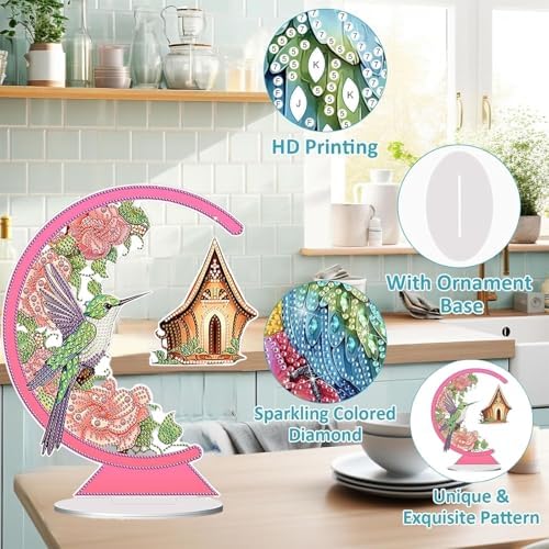 Diamond Painting Kits for Adults Beginners, 5D Full Drill Bird Crystal Art Desktop Ornament, DIY Single Sided Home Office Desk Decor, Creative Craft Gift Set with Tools - Image 5