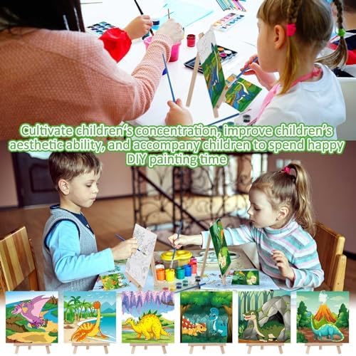 Tenceur 12 Sets Pre Drawn Canvas to Paint Adult Stretched Coloring Painting Canvas Panels with Design Easel and Brushes for Party Supplies Beginner Favor(Dinosaur) - Image 6