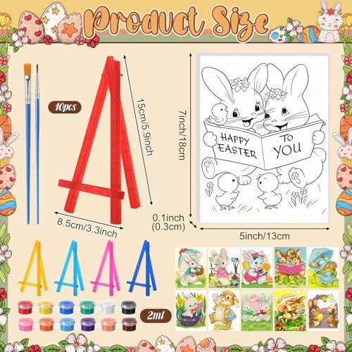 Blosssound 10 Set Easter Vintage Pre Printed Canvas Bunny Eggs Pre Drawn Canvas Painting with Easel Kits 5" x 7" Outline Painting Panels for Beginners, DIY Craft Project, Party Favor, Home Decors - Image 2