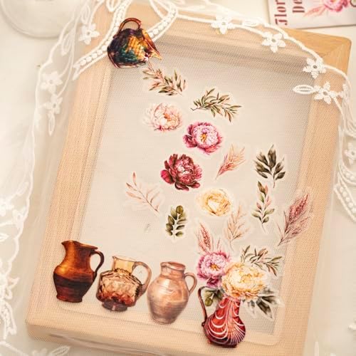 Alideco 120pcs Scrapbook Stickers Vintage Flowers Vase Scrapbooking Junk Journal Crafts Embelishment Decoration Stickers (ziyouhuayishi) - Image 6