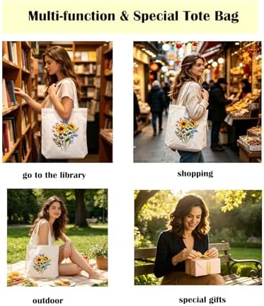 Vigdit Canvas Tote Bag Embroidery Kit for Beginners, Needlepoint Cross Stitch Kit for Adult Beginner, DIY Reusable Grocery Bags Embroidery Starter Kit with Stamped Floral Tools & Instructions - Image 5