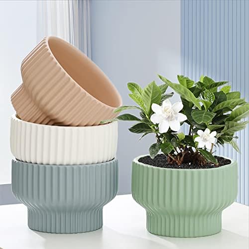 Puoyik 2 Piece Set of Flower Pots 8/6 inches, Ceramic Flower Pots with Drainage Holes, Indoor and Outdoor Plant Flower Planter (7.8/5.9 Green) - Image 4