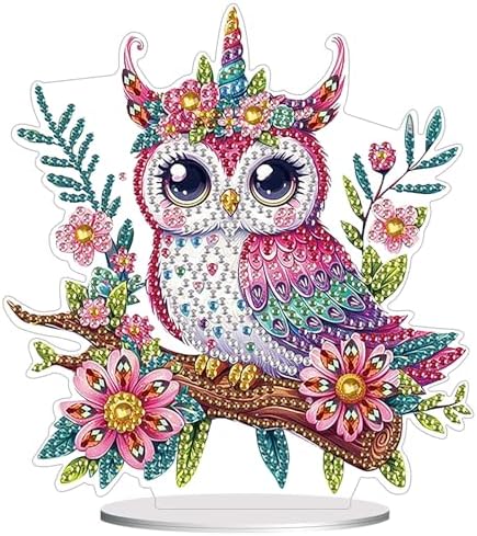 Diamond Painting Kits for Adults Beginners, 5D Full Drill Owl Crystal Art Desktop Ornament, DIY Single Sided Home Office Desk Decor, Creative Craft Gift Set with Tools by OFRKE