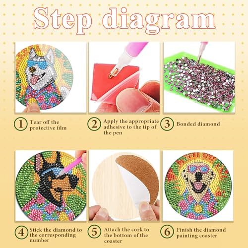 DOTSOPS 8 Pcs Dog Diamond Painting Coasters for Beginners with Holder 4 in - Image 3