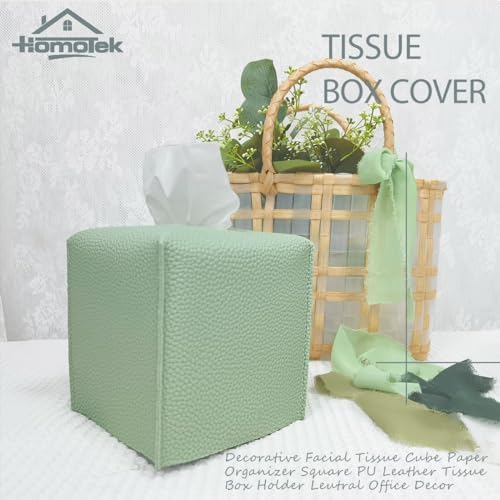 HOMOTEK 2 Pack Tissue Box Cover, Square PU Leather Tissue Holder, Decorative Facial Tissue Cube Paper Organizer Dispenser for Bathroom, Night Stands, Desk, Car 5X5X5'' - Mint Green, Pebble Grain - Image 6