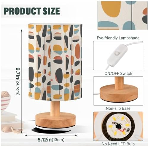 Fustylead Geometric Mid Century Modern Table Lamp for Bedroom USB Port Lamps Small Accent Table Lamp Nightstand Lamp Sturdy Linen Shade Wooden Base Decorative Lamps for Bedside Reading|Kids|Dorm|Home - Image 4