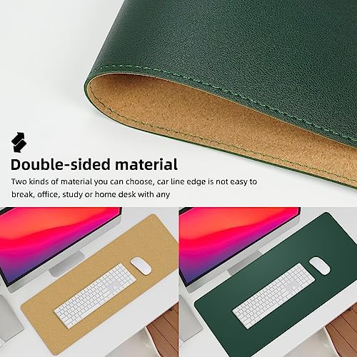 AFIING Cork Desk Mat 47" x 23.6", Dual-Sided Natural Cork & PU Leather Desk Pad, Non-Slip Waterproof Large Mouse Pad for Office, Home & Gaming (Dark Green) - Image 2