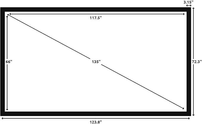 Silver Ticket Products STR Series 6 Piece Home Theater Fixed Frame 4K / 8K Ultra HD, HDTV, HDR & Active 3D Movie Projection Screen, 16:9 Format, 135" Diagonal, Woven Acoustic Material STR-169135-WAB